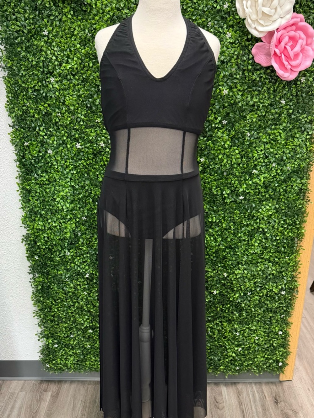 Black Mesh Panel Dance Costume Dress